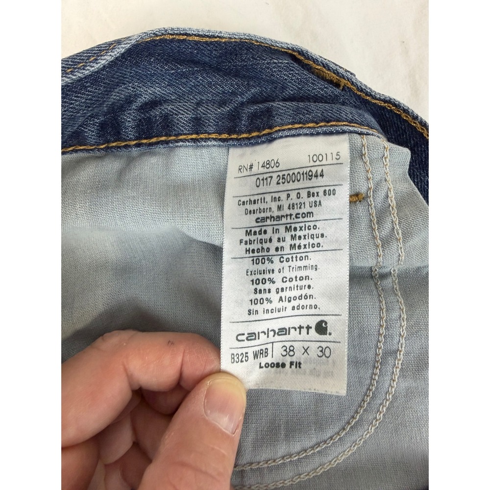 Carhartt B325 Men's Jeans 38x30 Loose Fit Straight Leg Blue Denim Workwear - Picture 5 of 10